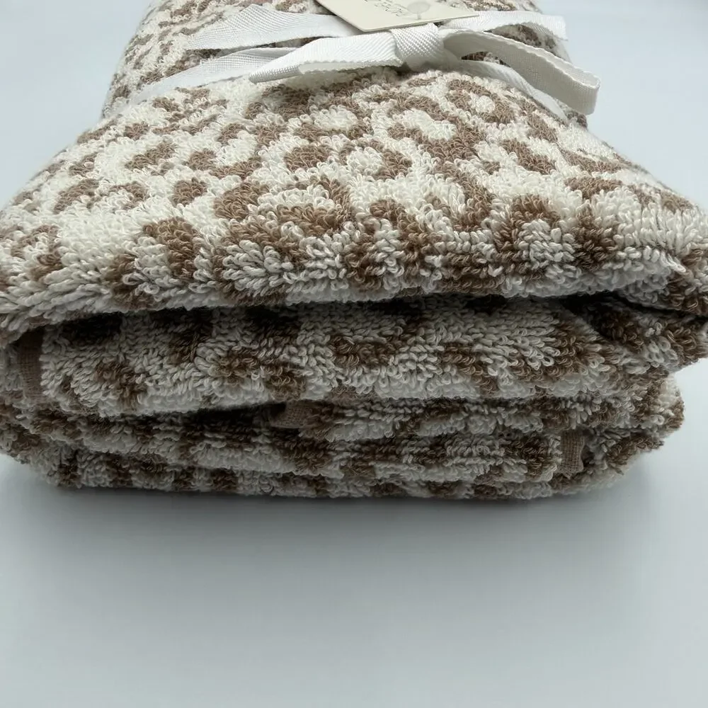 Rachel Zoe Leopard Cheetah Animal Print Hand Towel Set of 2 Ivory Brown 18 x 28